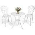 bistro set 3-teilig bistrotisch mit 2 stuehlen schirmloch mit sonnenschirmloch aluminium gartenmoebel set balkonmoebel set fuer terrasse veranda garten weiss