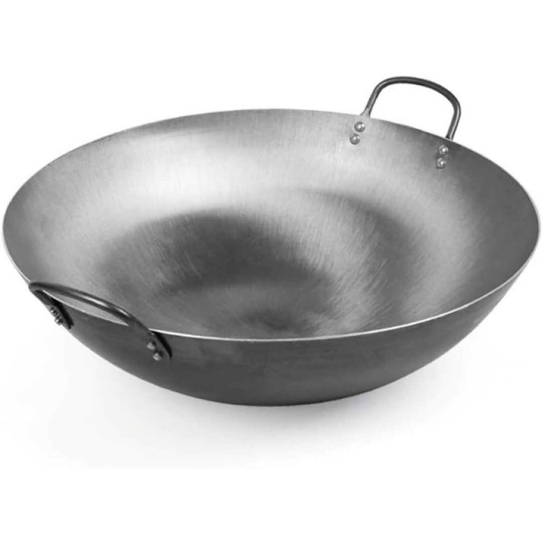wok big heavy canton style handgehaemmerter wok aus kohlenstoffstahl runder boden50cm