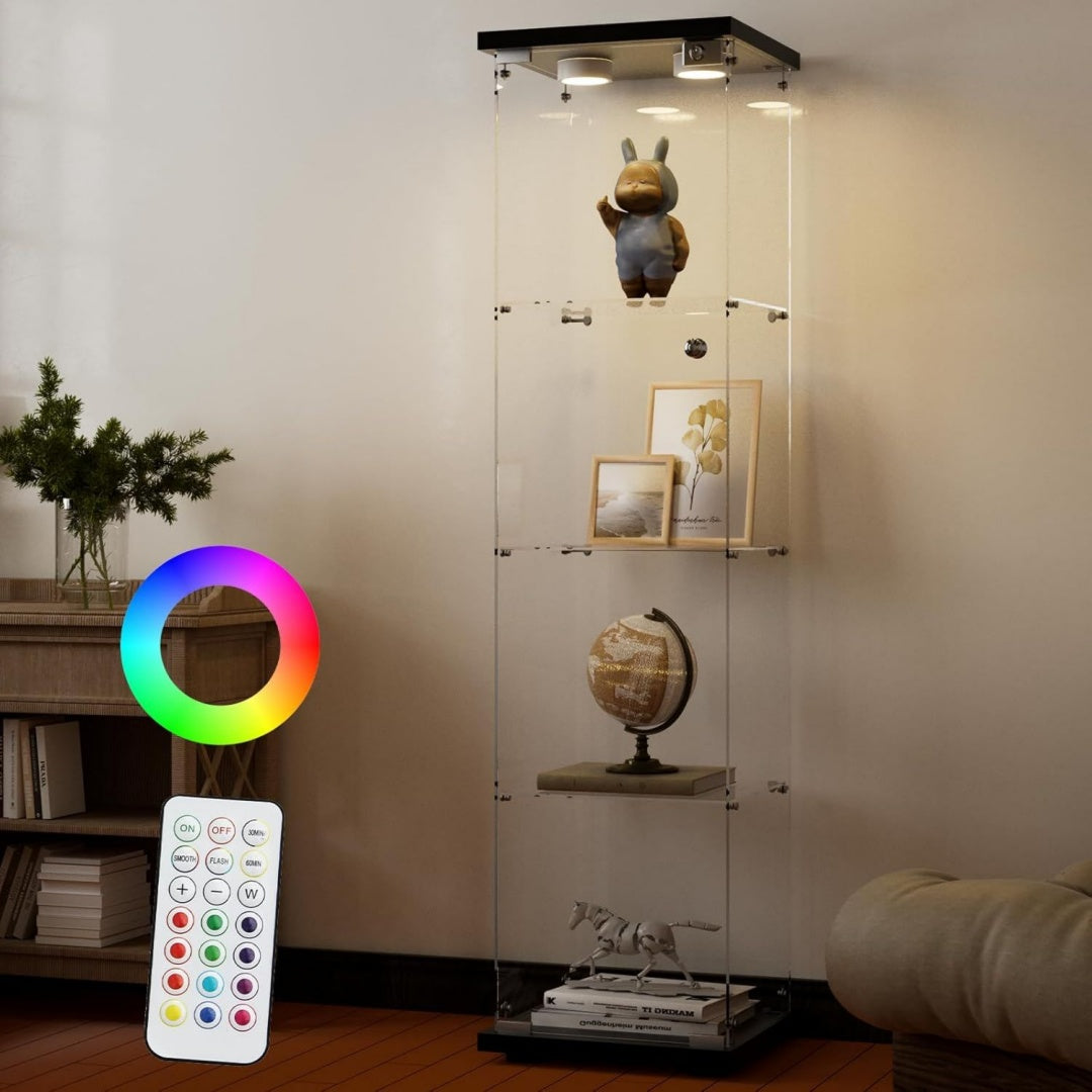 glasvitrine standvitrine mit lichtemittierende diode 164x425x365cm vitrine schwarz modern vitrinenschrank mit 4 boeden aus esg fuer kueche flur wohnzimmer buero zur aufbewahrung von sammlerstuecken buechern weinen