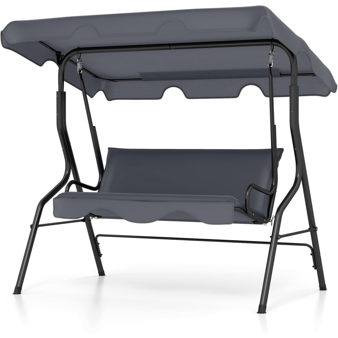 hollywoodschaukel 3-sitzer schaukelbank mit verstellbarem sonnendach gartenschaukel stahl gartenliege fuer garten terrasse balkon stabile gartenbank schaukel farbewahl grau