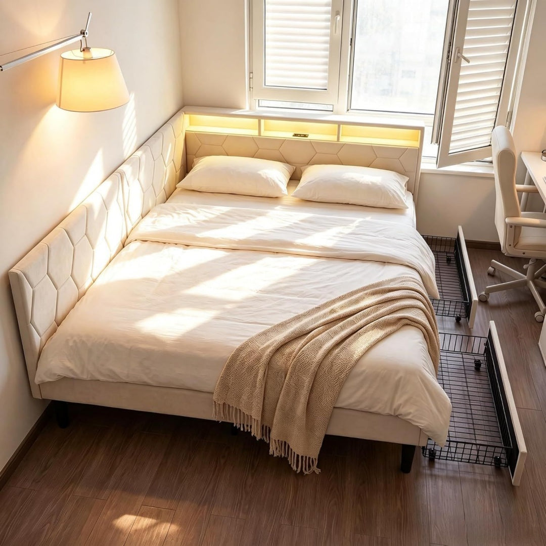 polsterbett 140x200doppelbett mit lattenrostverformbares funktionsbett mit stauraum kopfteilbettgestell 140x200tagesbett mit 2 schubladenohne matratze beige 140x200cm