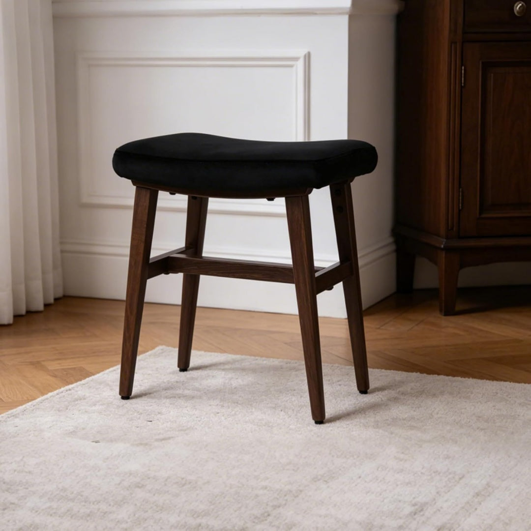 schminkhocker samt schminktisch hocker mit dunkles walnuss eisenbeine sattelfoermiger make-up stuhl hocker gepolstert sitzhocker fuer schlafzimmer wohnzimmer oder flurschwarz