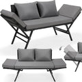 gartenbank polyrattan mit liegefunktion 2-sitzer polyrattan-moebel rattan gartensofa mit verstellbare armlehnen gartenbank wetterfest fuer terrasse gartenbalkon schwarz2pcs kissen