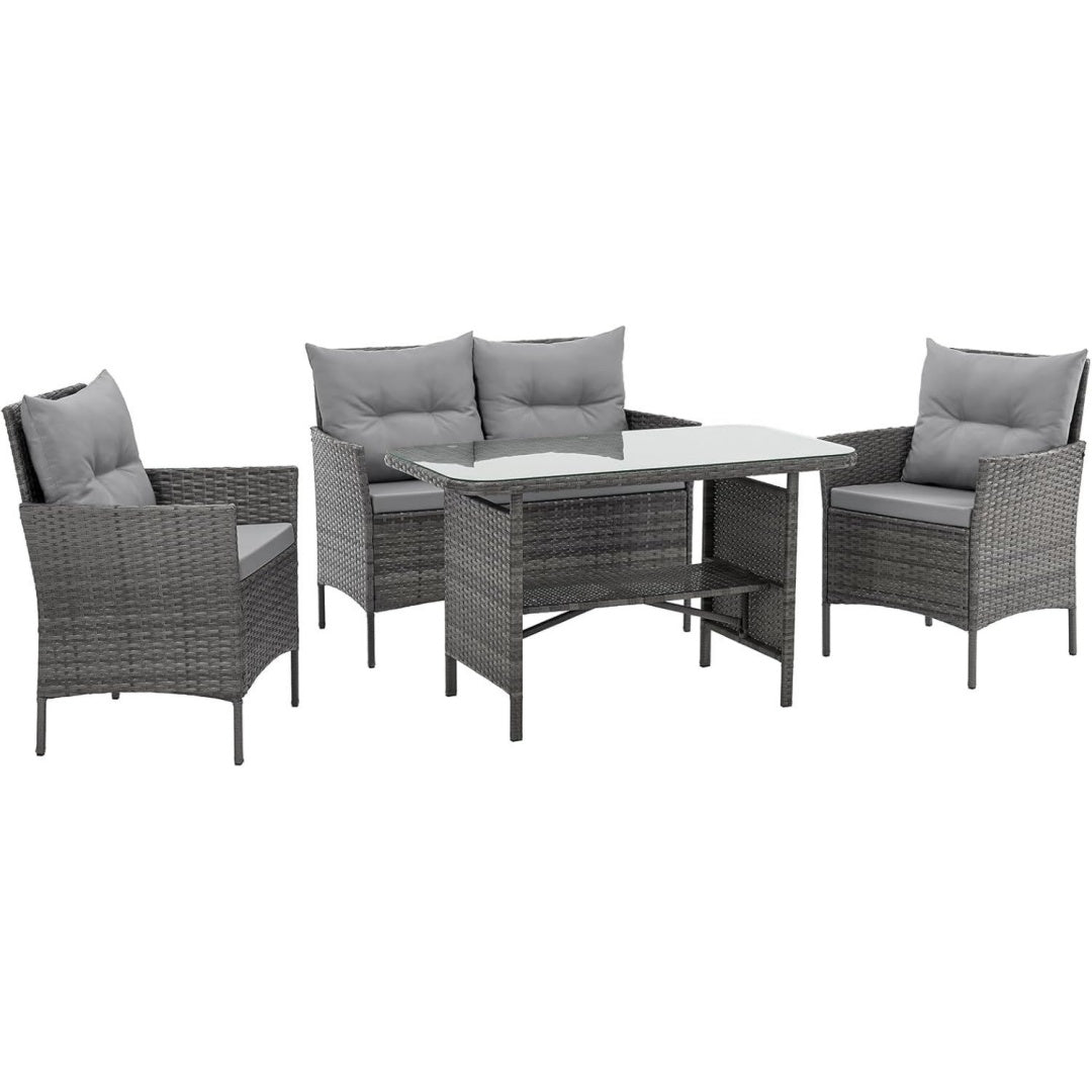 dallas 4-teiliges garten-lounge-set polyrattan glastisch grau