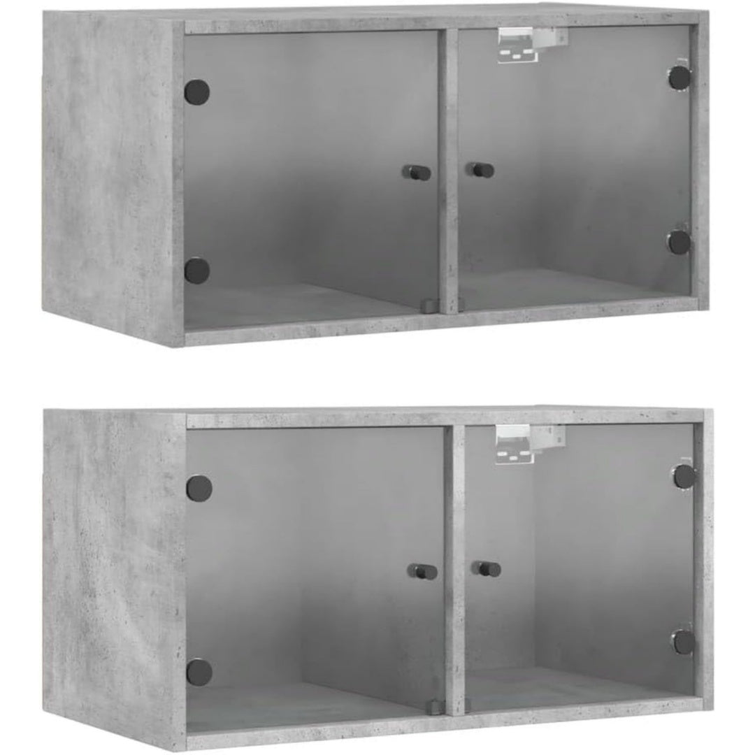 wandschraenke mit glastueren 2 stk betongrau 685x37x35 cm