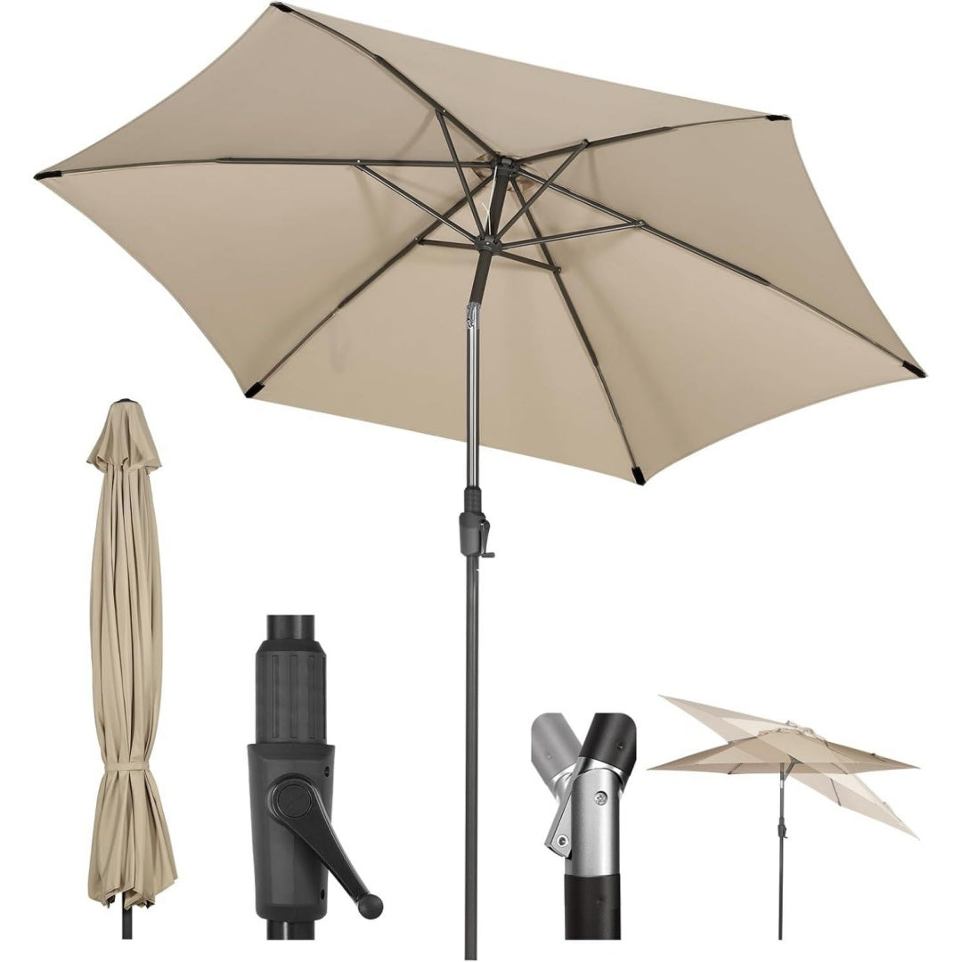 270 cm sonnenschirm mit kurbel auto-neigung upf 50 taupe