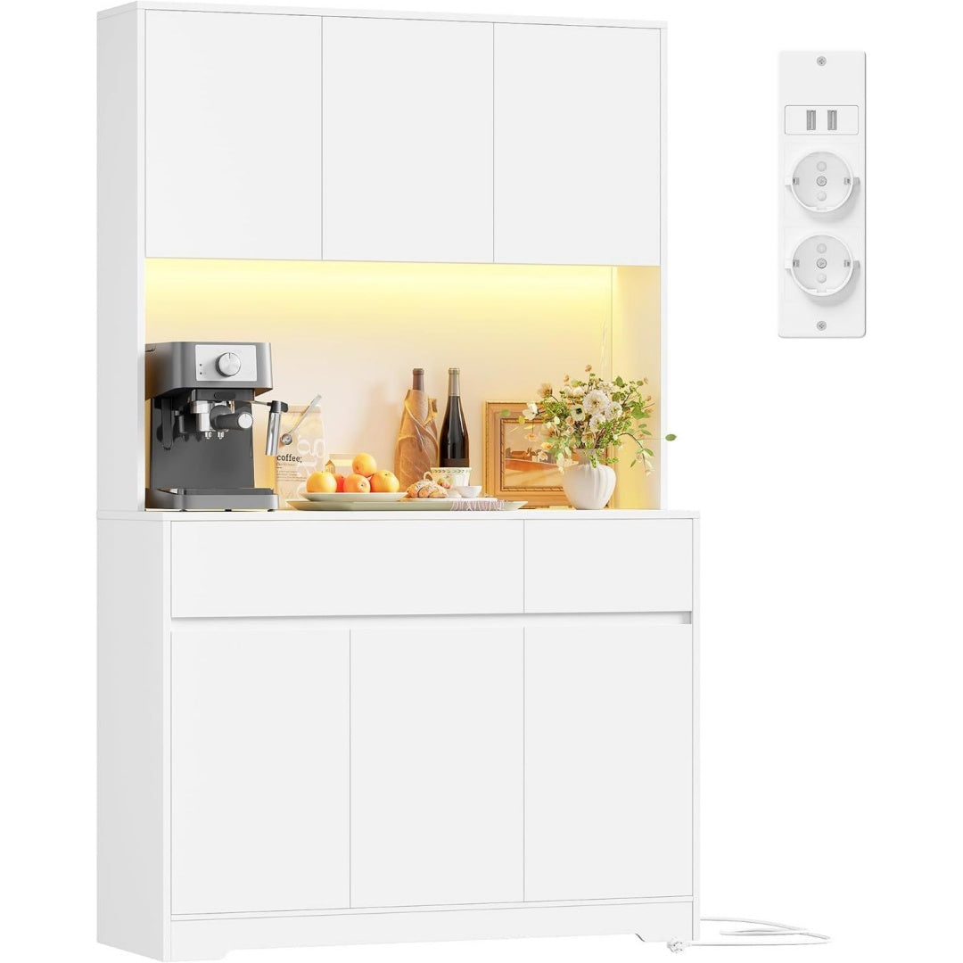 kuechenschrank buffetschrank mit lichtemittierende diode und steckdosenleiste weiss sideboard fuer kueche esszimmer wohnzimmer kuechenbuffet mit 6 tueren 2 schubladen verstellbaren ablagen 100 x 385 x 180 cm