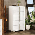 hohe kommode mit 5 schubladen weiss hochglanz verspiegelte griffleisten moderner stauraum schlafzimmer wohnzimmer platzsparendes hochformat