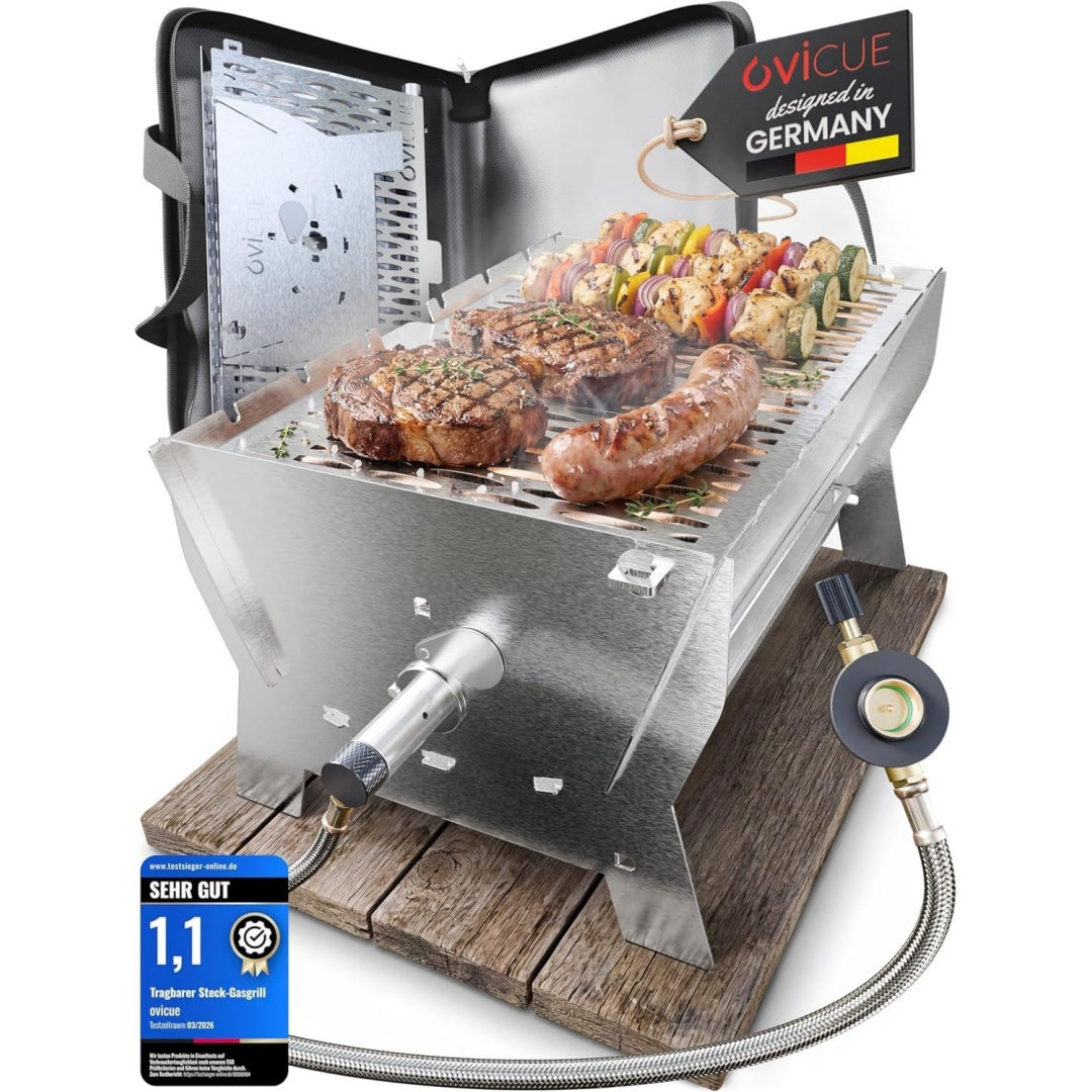 tragbarer gas- holzkohlegrill mit tragetasche