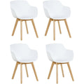 esszimmerstuehle 4er set weiss mit armlehnen kuechenstuehle mit massiven buchenholzbeinen moderne esszimmerstuehle fuer kueche esszimmer wohnzimmer und buero pflegeleichte sitzschale