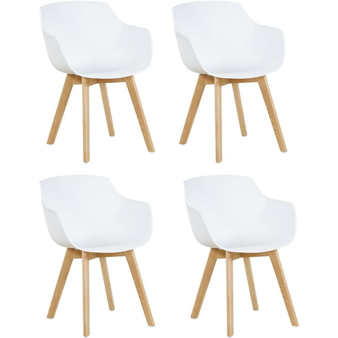 esszimmerstuehle 4er set weiss mit armlehnen kuechenstuehle mit massiven buchenholzbeinen moderne esszimmerstuehle fuer kueche esszimmer wohnzimmer und buero pflegeleichte sitzschale